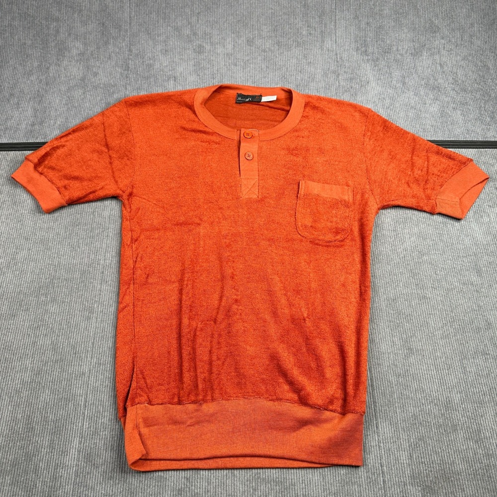Vintage Mont of London Terry Cloth Henley Shirt Burnt Orange Mens Medium Pocket
